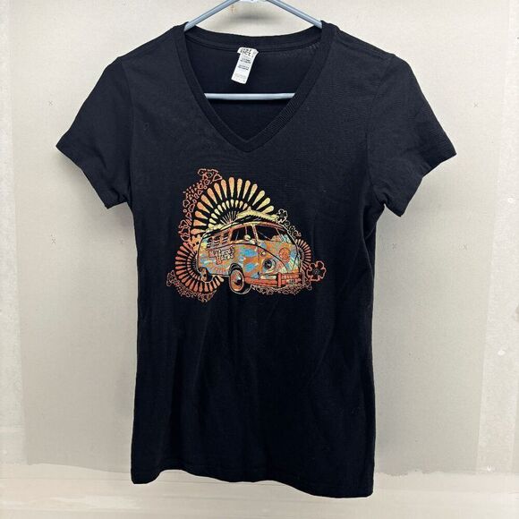 Nature's Herbs Volkswagen Bus Hippies 420 Plate Tie Dye Womens Small Black Tee